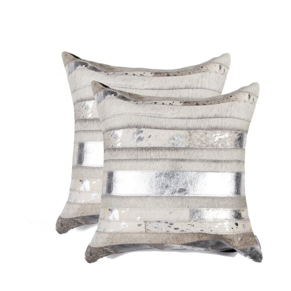 Natural Home Decor Torino Madrid Cowhide Pillow | 2-Piece | Grey & silver - Picture 1 of 3